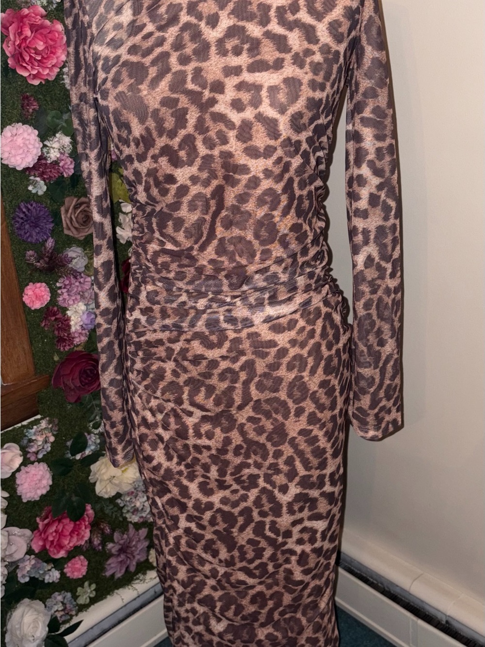 SHEIN Leopard Print Long Sleeve Midi Dress - Brown
